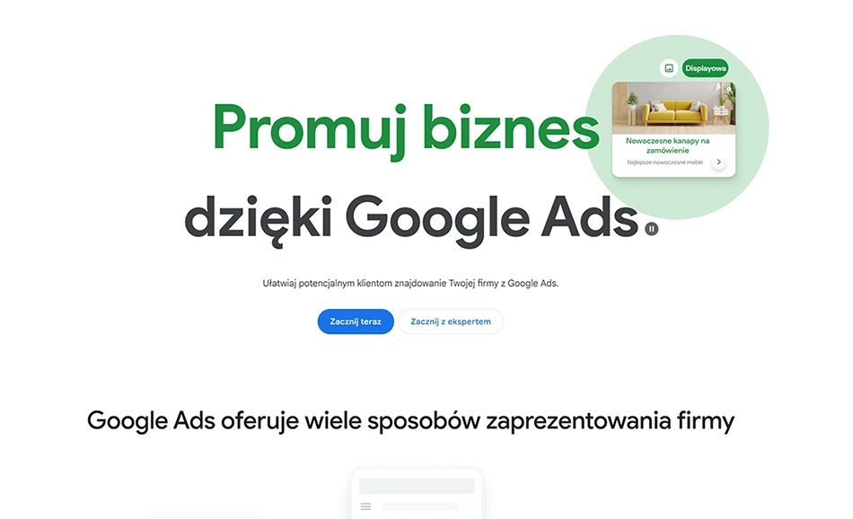 Reklama Google Ads docierająca do klientów w Krakowie – wyszukiwarka, YouTube, Discover